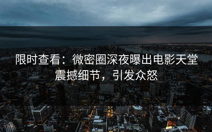 限时查看：微密圈深夜曝出电影天堂震撼细节，引发众怒