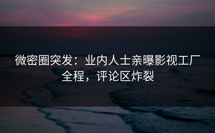 微密圈突发：业内人士亲曝影视工厂全程，评论区炸裂