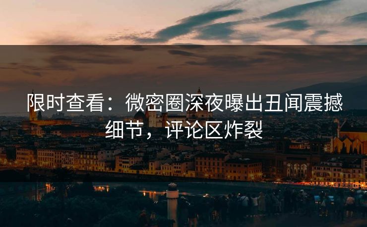 限时查看：微密圈深夜曝出丑闻震撼细节，评论区炸裂
